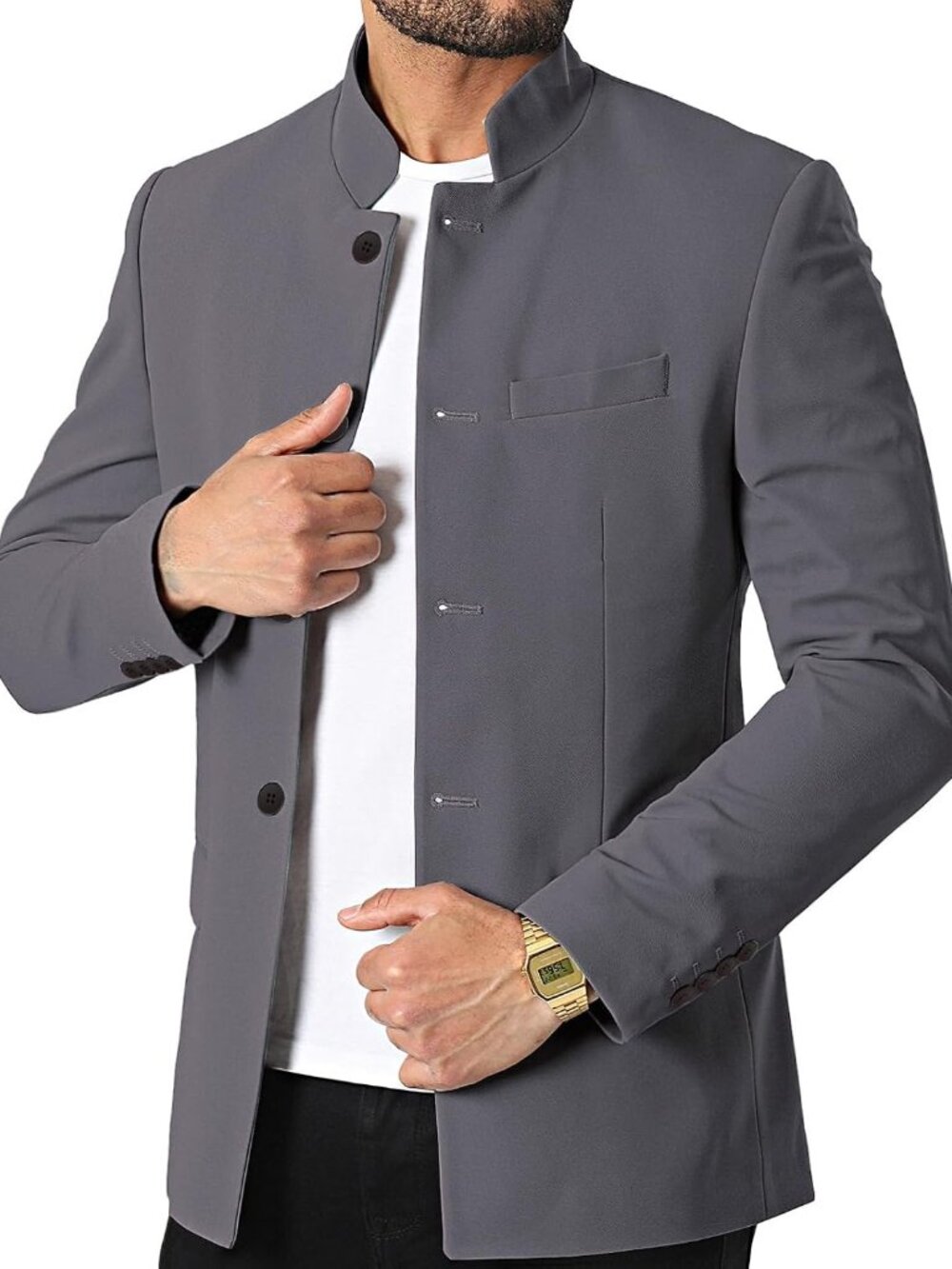 Mens Casual Suit Blazer Jackets Stand Collar Business Sport Coats